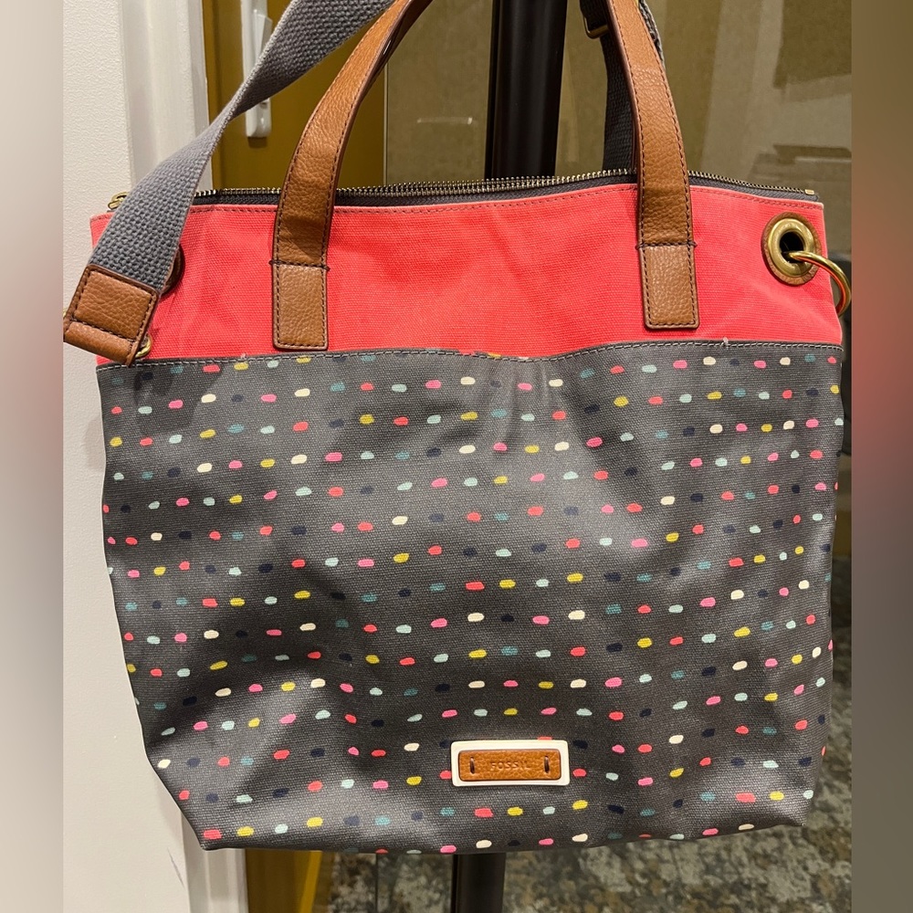 Fossil Shoulder Bag | Polka Dot | Shoulder strap and handle